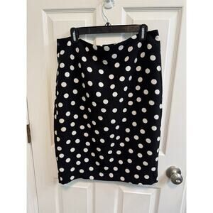 Kasper Size 10 Skirt Black White Polka Dot Lined Zip In Back Preowned
